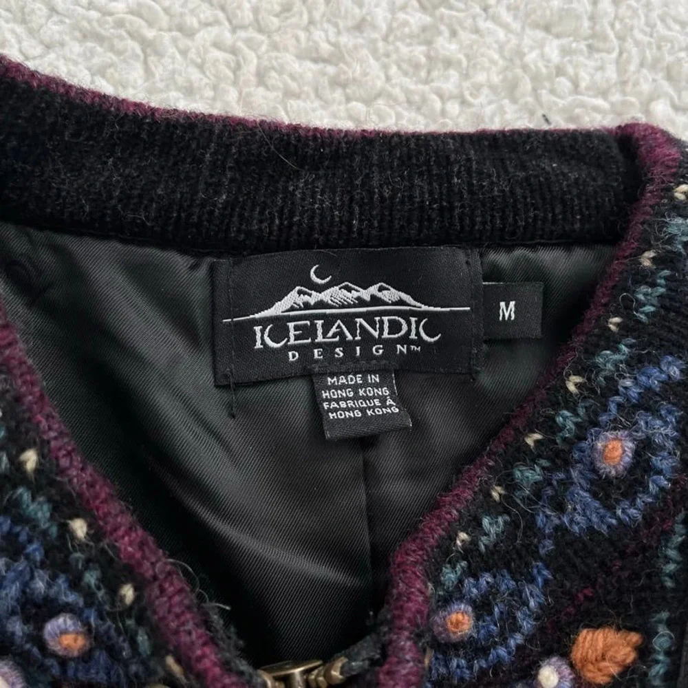 Vintage Icelandic Design Nordic Knit Jacket Heavy Cardigan Women Size Medium